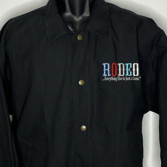 NEW Vintage Rodeo Denim Jacket Mens L Black Everything Else is Just A Game - Picture 2 of 6